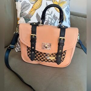 Pixie Mood Peach Satchel with Black Trim